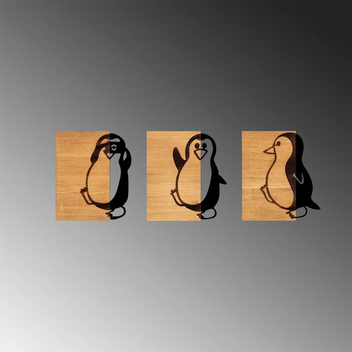 Wallity Penguins - 336 Escultura de pared en Negro y Nogal